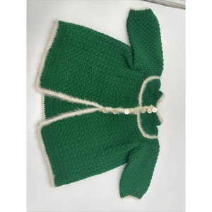 Vintage Hand Made kids crochet‎ shawl with mohair accent pearl buttons green